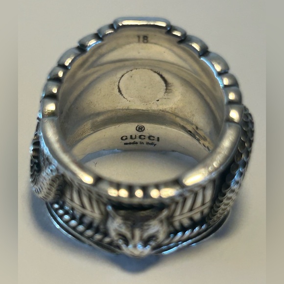 GUCCI Malachite Stone Gucci Garden Snake Tiger Heavy 925 Silver Ring 8.75US RARE - Picture 4 of 12